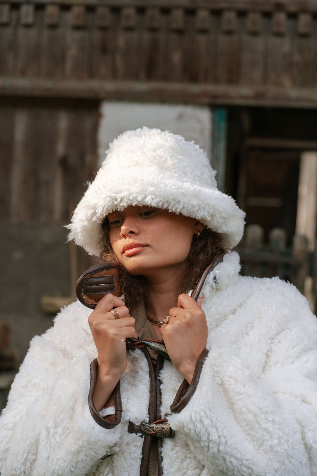 The Sheepskin Bucket Hat in Cream