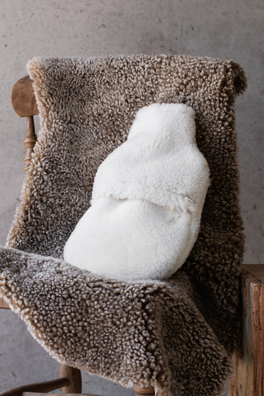 White Sheepskin Hot Water Bottle Cover