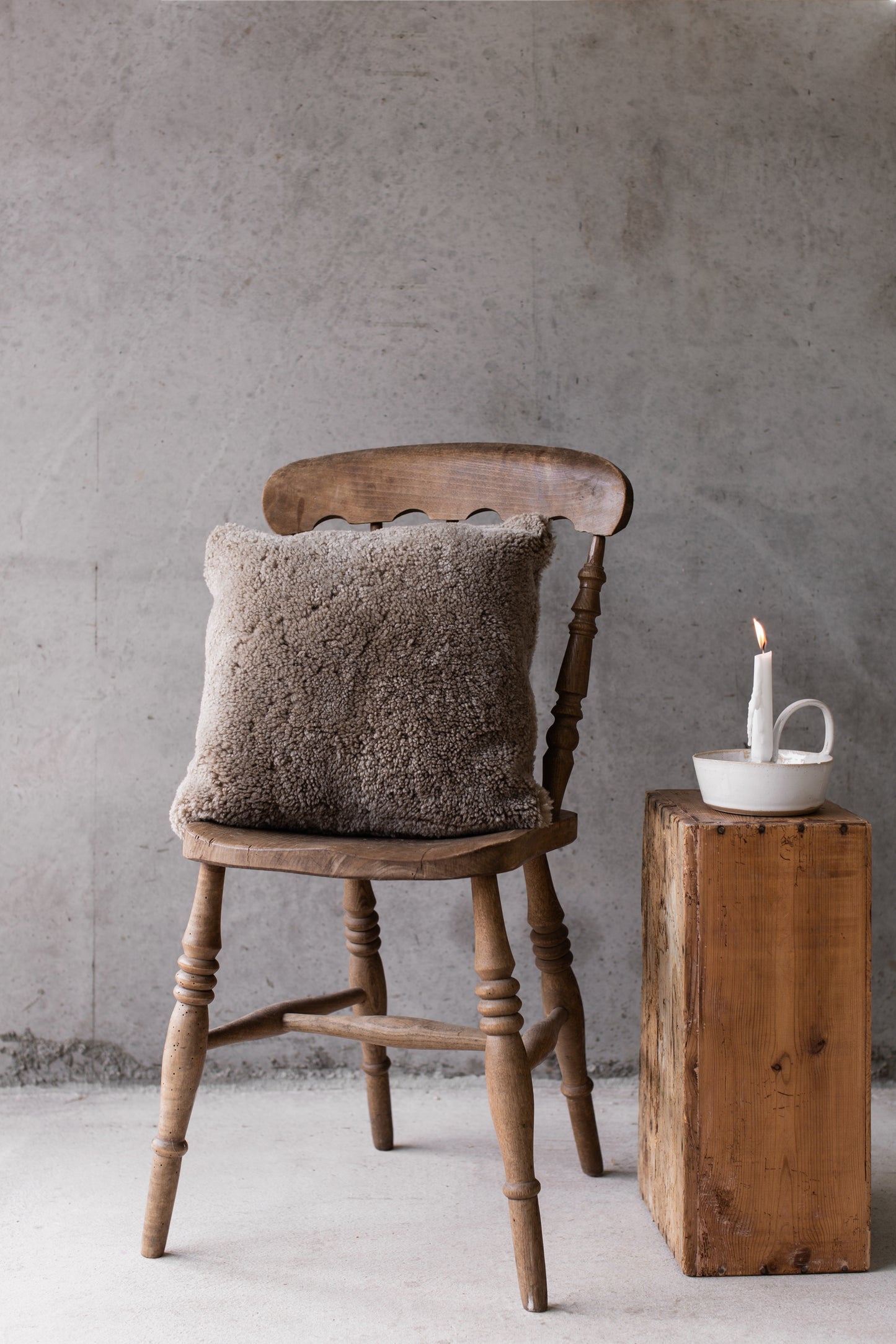 Brown Cropped Sheepskin Cushion