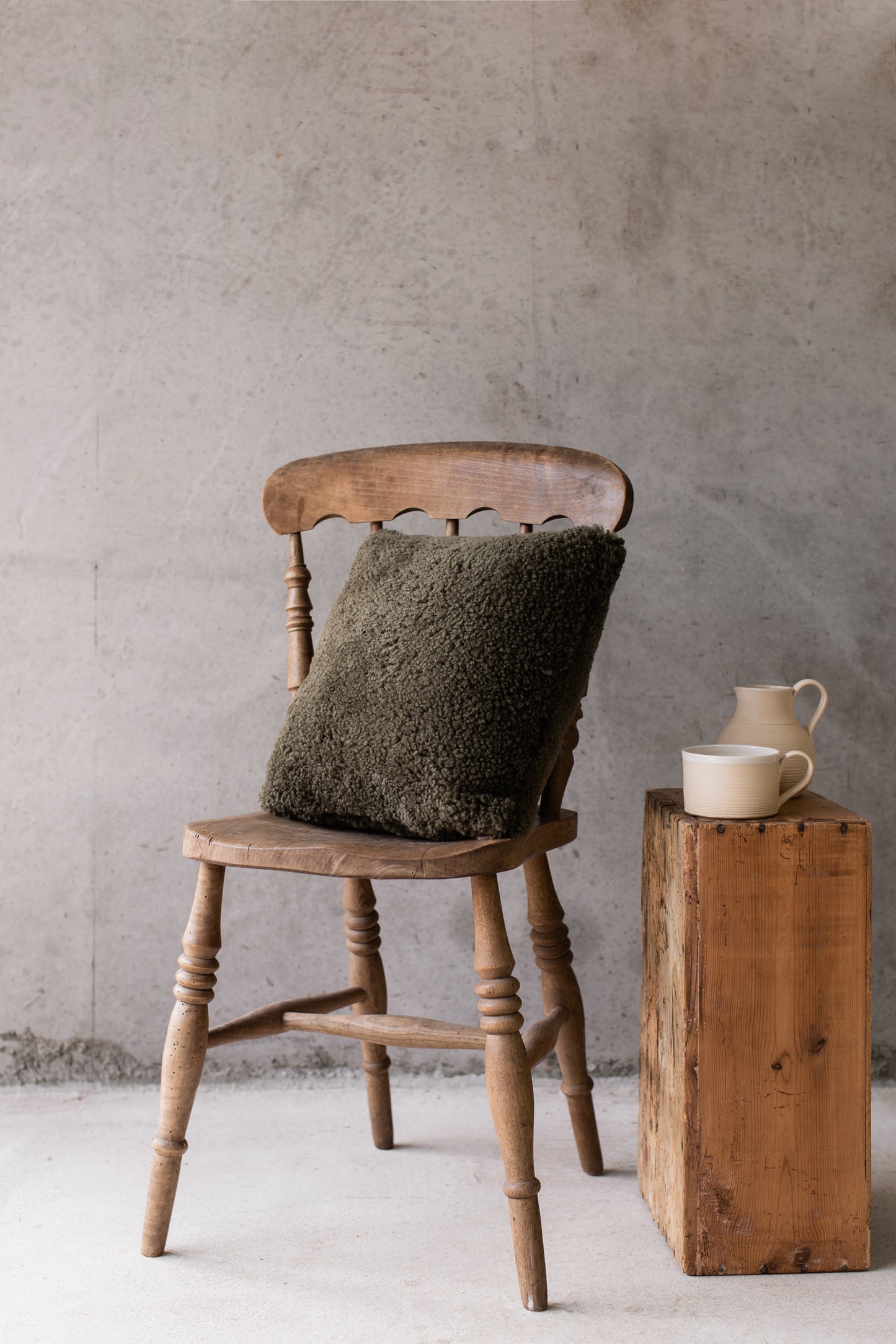 Olive Cropped Sheepskin Cushion