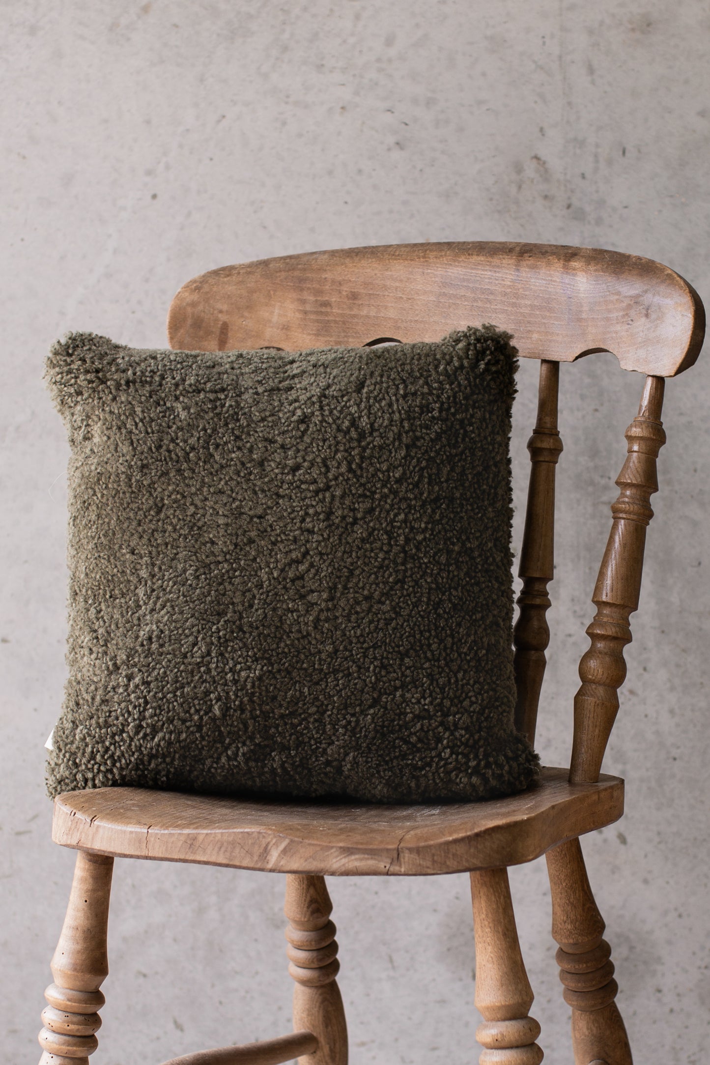 Olive Cropped Sheepskin Cushion