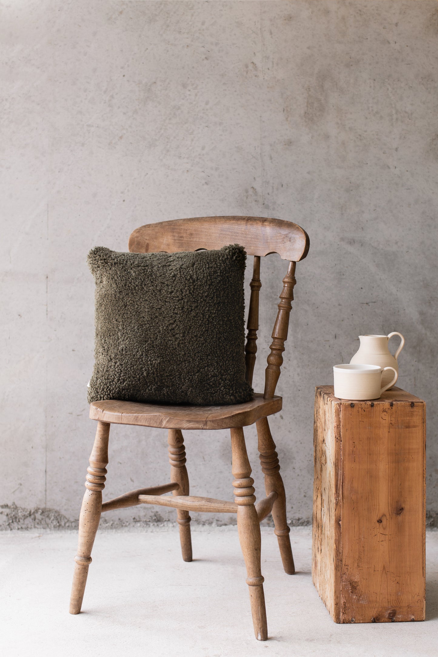 Olive Cropped Sheepskin Cushion