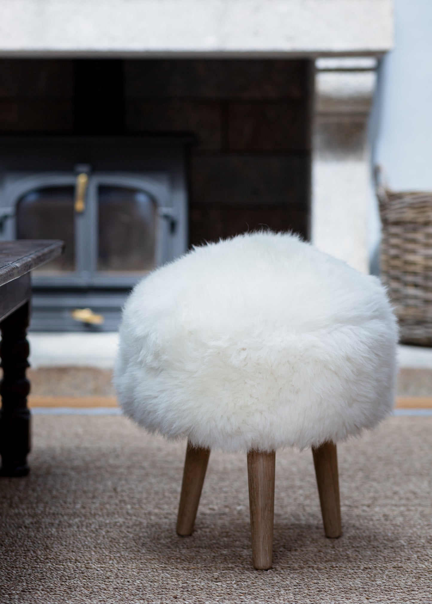 White Devon Closewool 3 Legged Stool