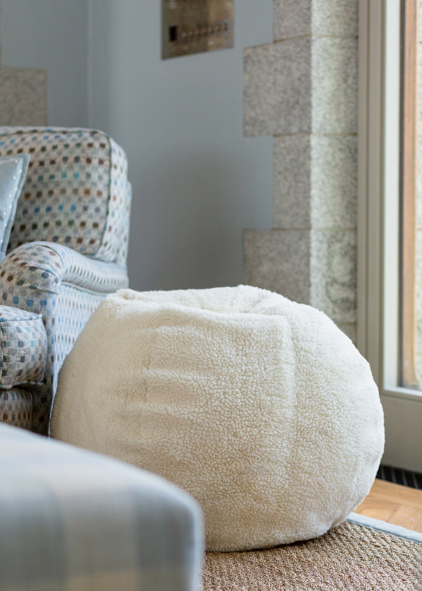 Cropped White Sheepskin Bean Bag
