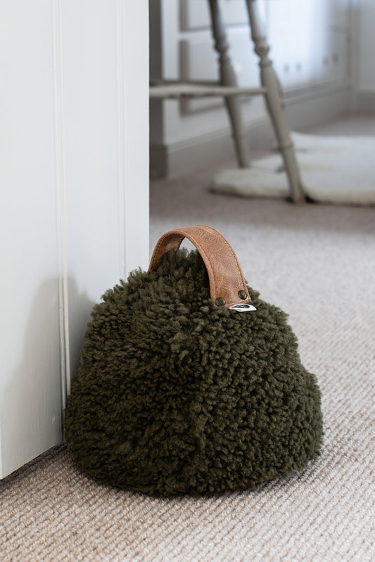Cropped Sheepskin Door Stop Olive