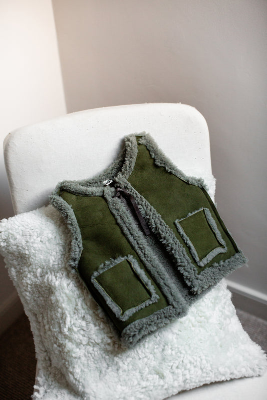 Olive Little Shepherd's Sheepskin Gilet