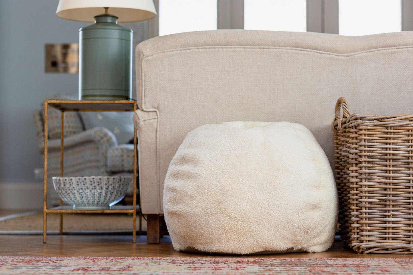 Cropped White Sheepskin Bean Bag