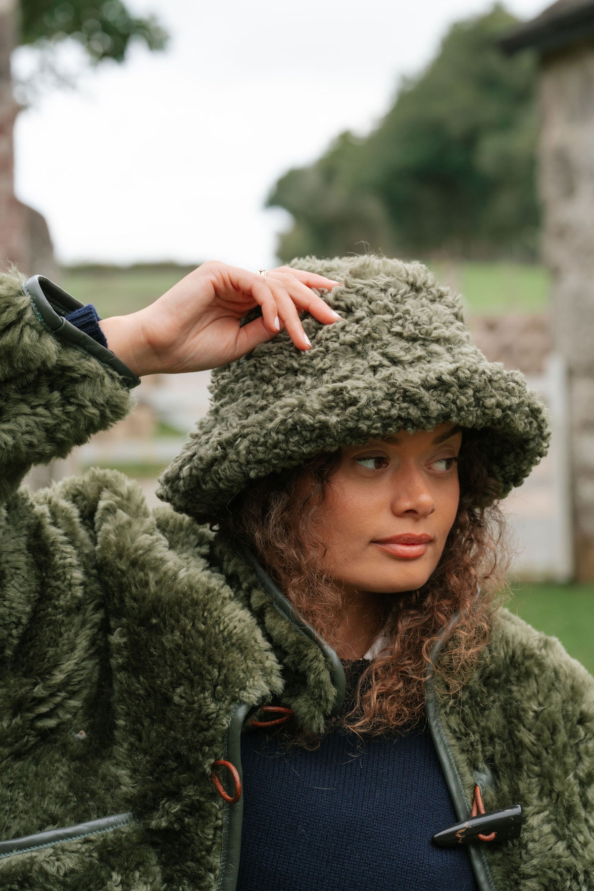 The Sheepskin Bucket Hat in Olive