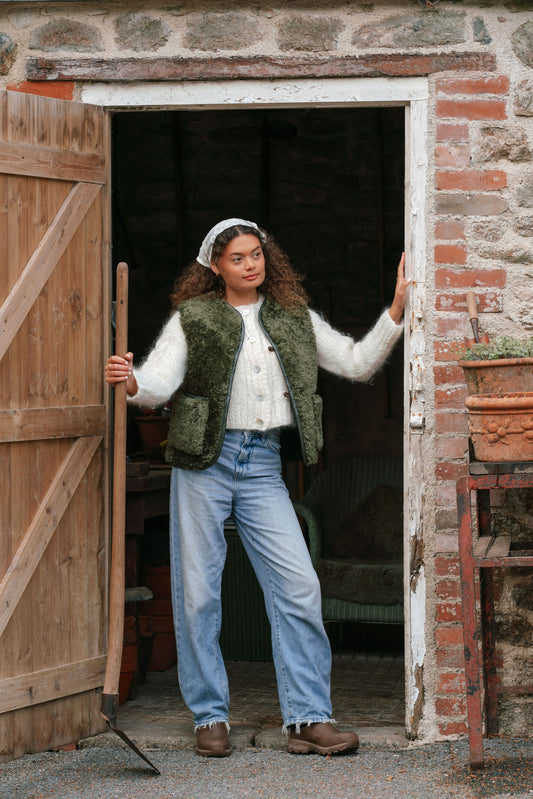 The Dartmoor Sheepskin Gilet in Olive