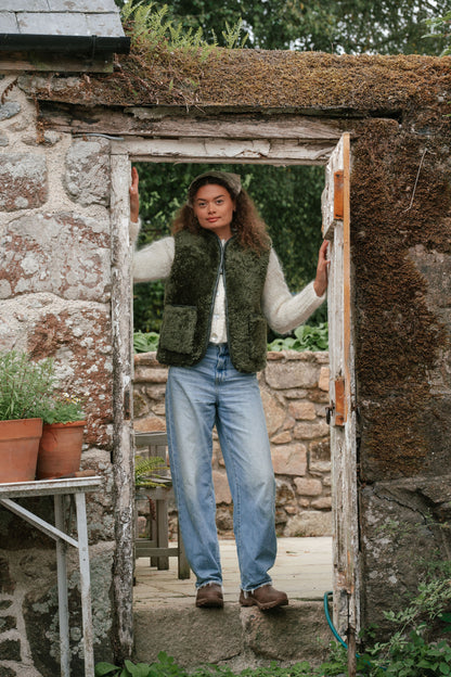 The Dartmoor Sheepskin Gilet in Olive