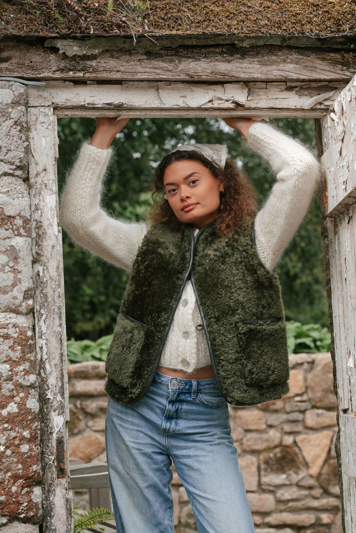 The Dartmoor Sheepskin Gilet in Olive