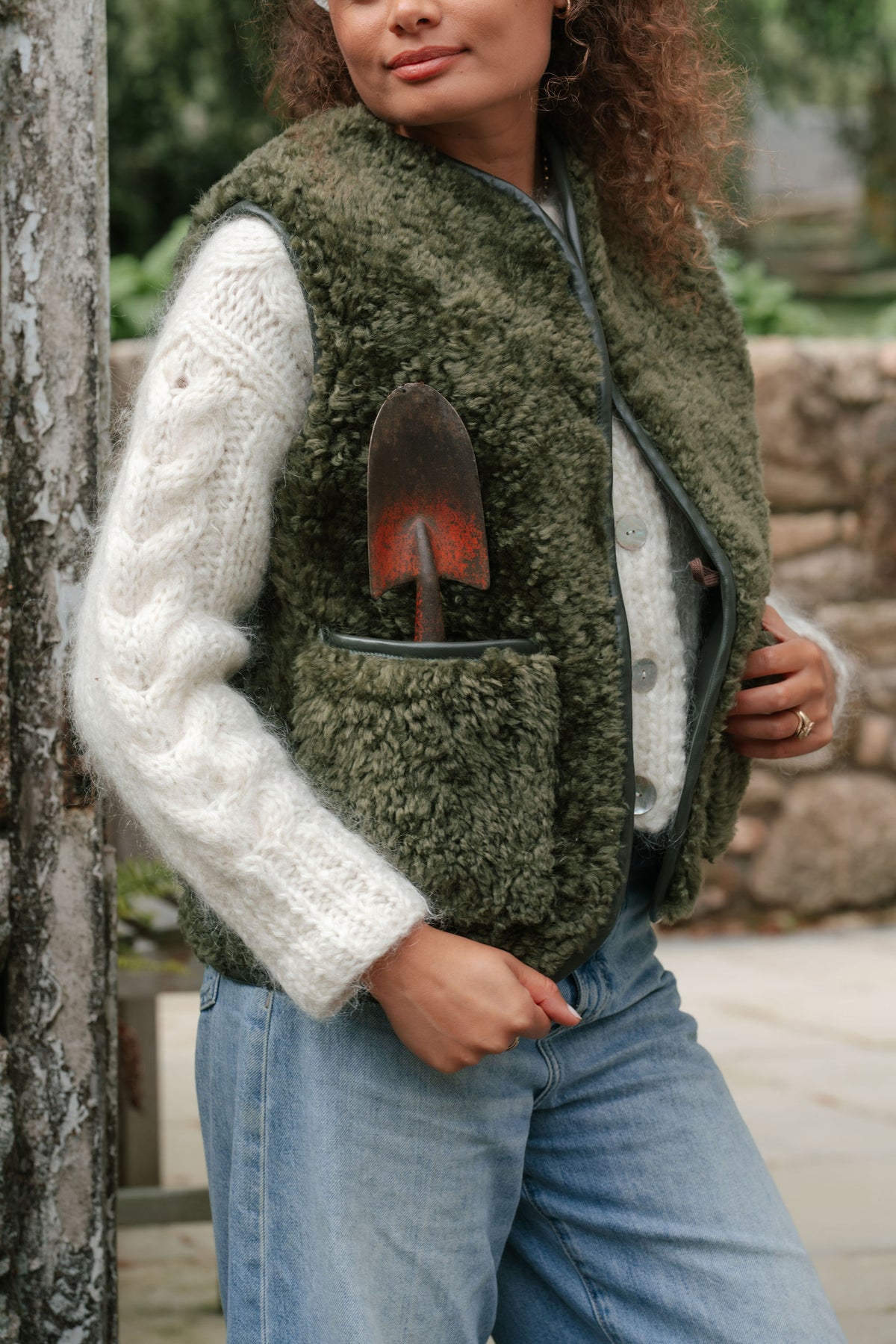 The Dartmoor Sheepskin Gilet in Olive