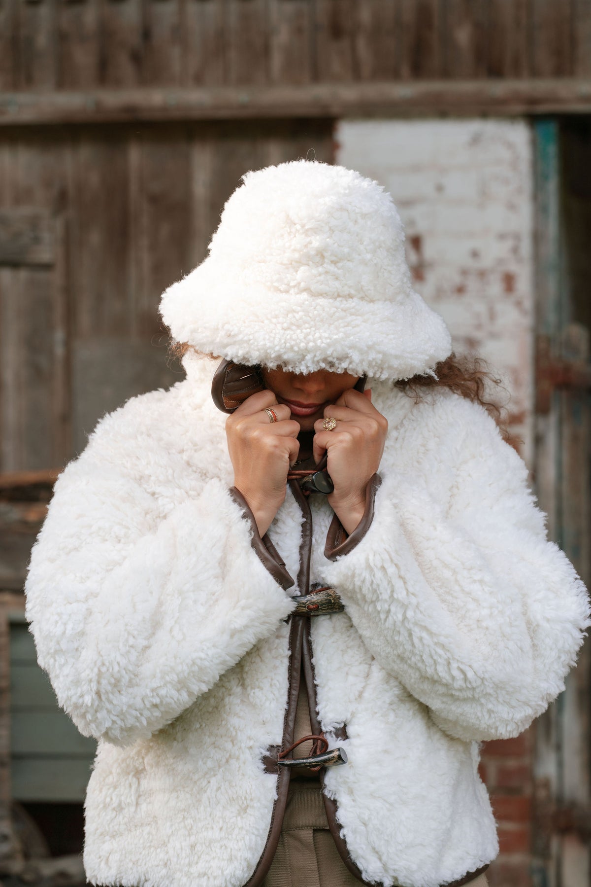 The Sheepskin Bucket Hat in Cream