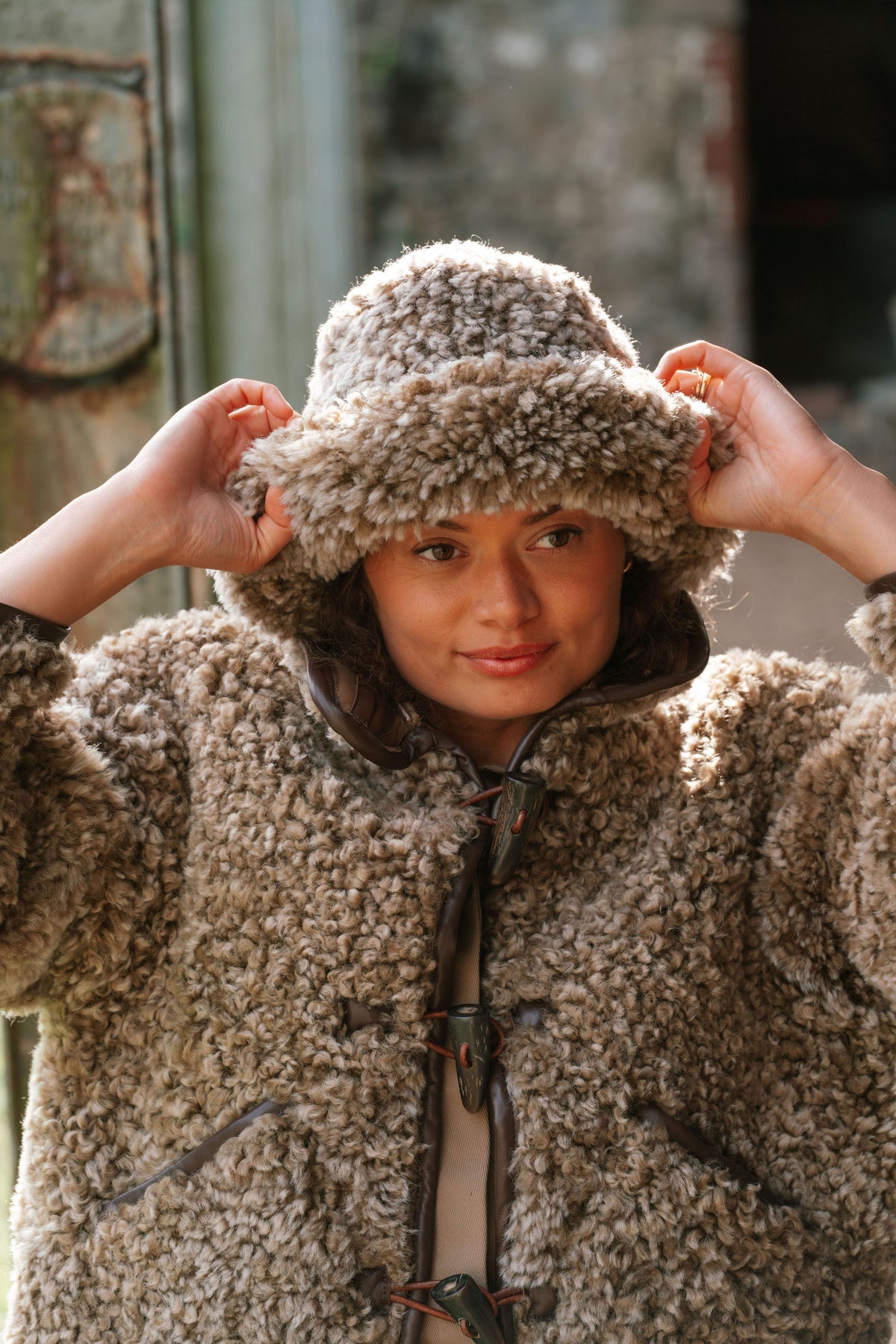 The Sheepskin Bucket Hat in Brown