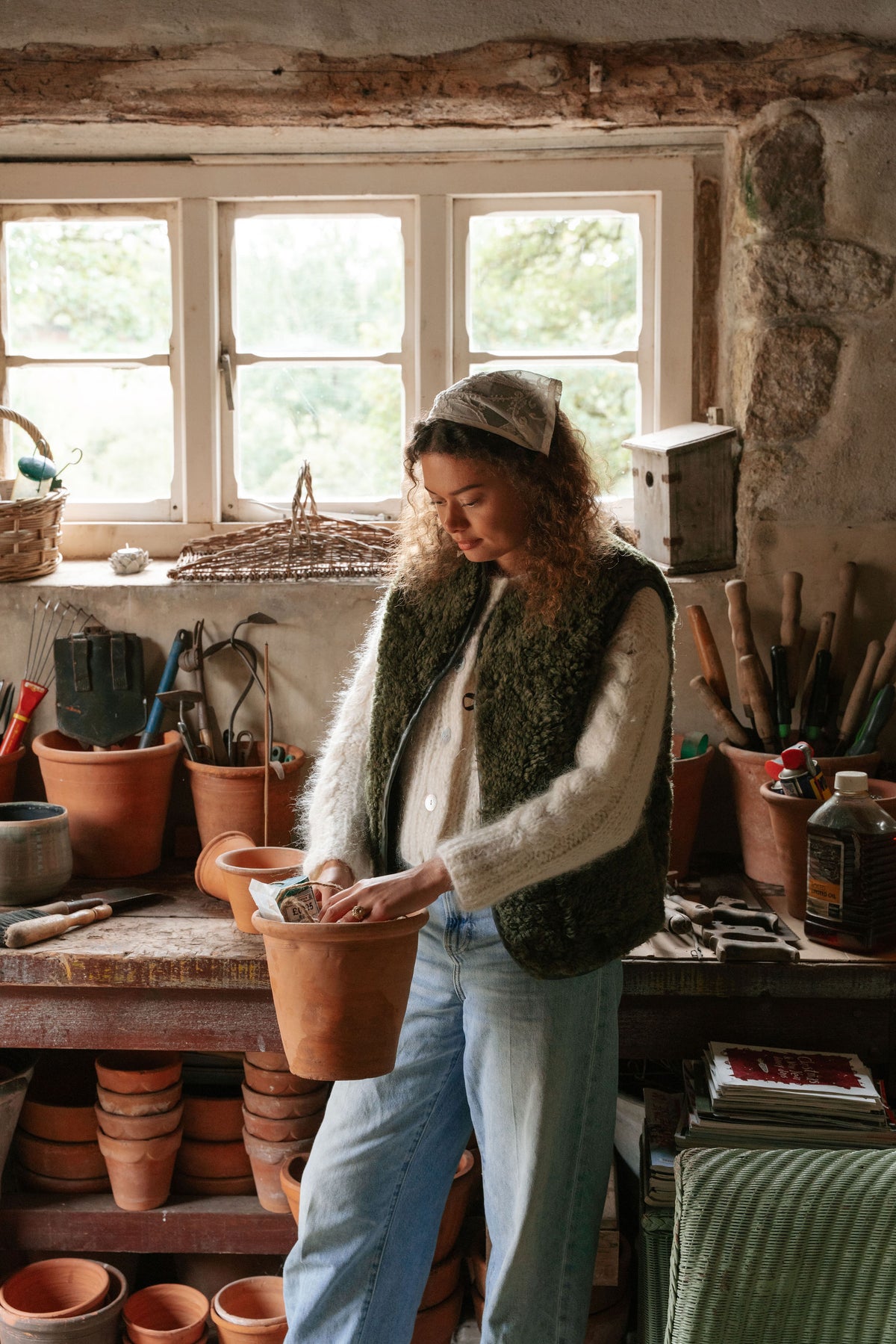 The Dartmoor Sheepskin Gilet in Olive
