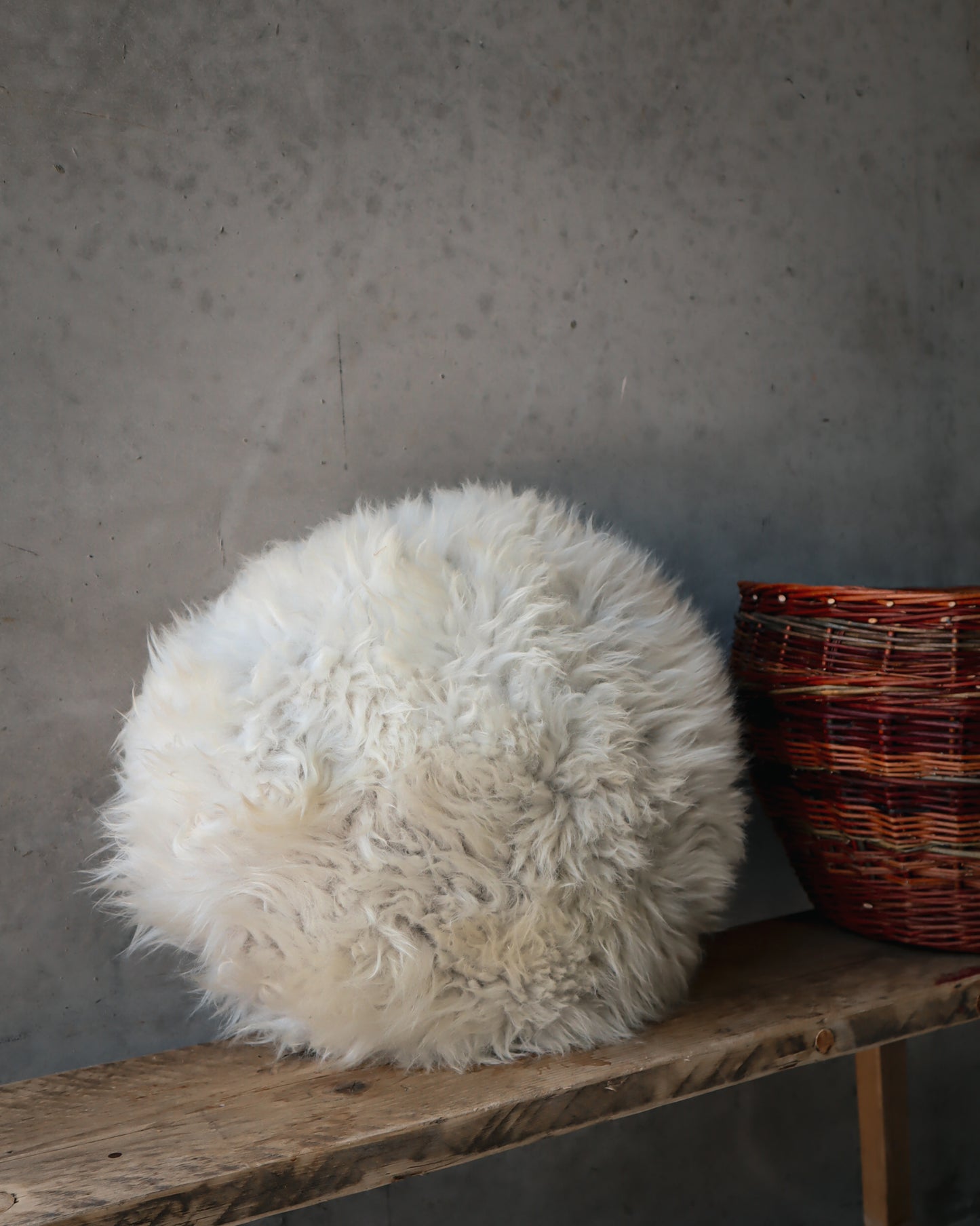 Circle White Sheepskin Cushion