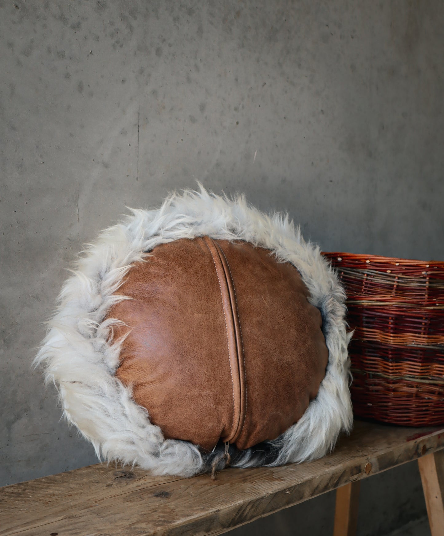 Circle White Sheepskin Cushion