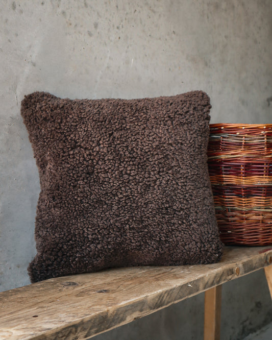 Chocolate Brown Cropped Sheepskin Cushion