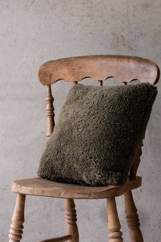 Olive Cropped Sheepskin Cushion