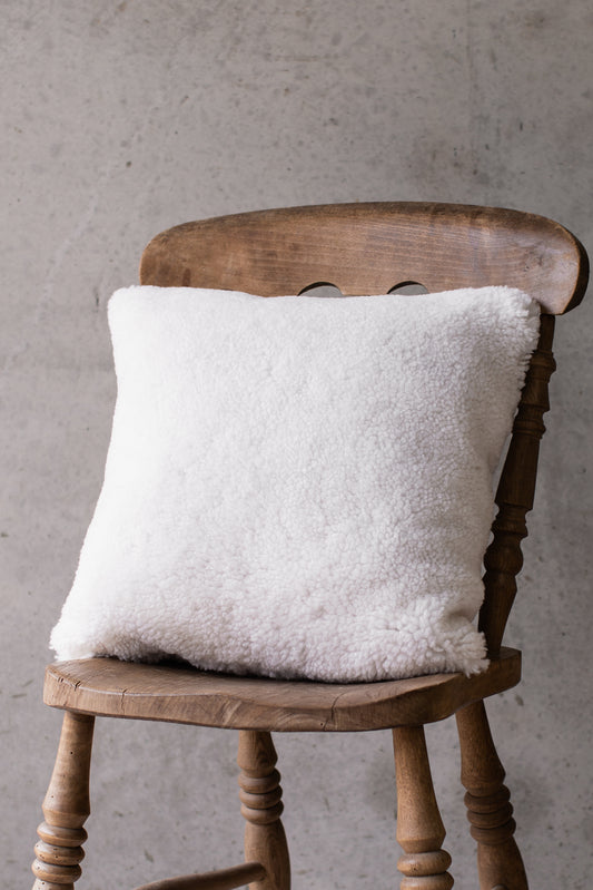White Cropped Sheepskin Cushion